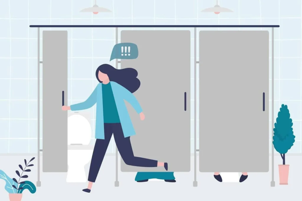 graphic of Urine incontinence Park Royal woman running to the toilet.